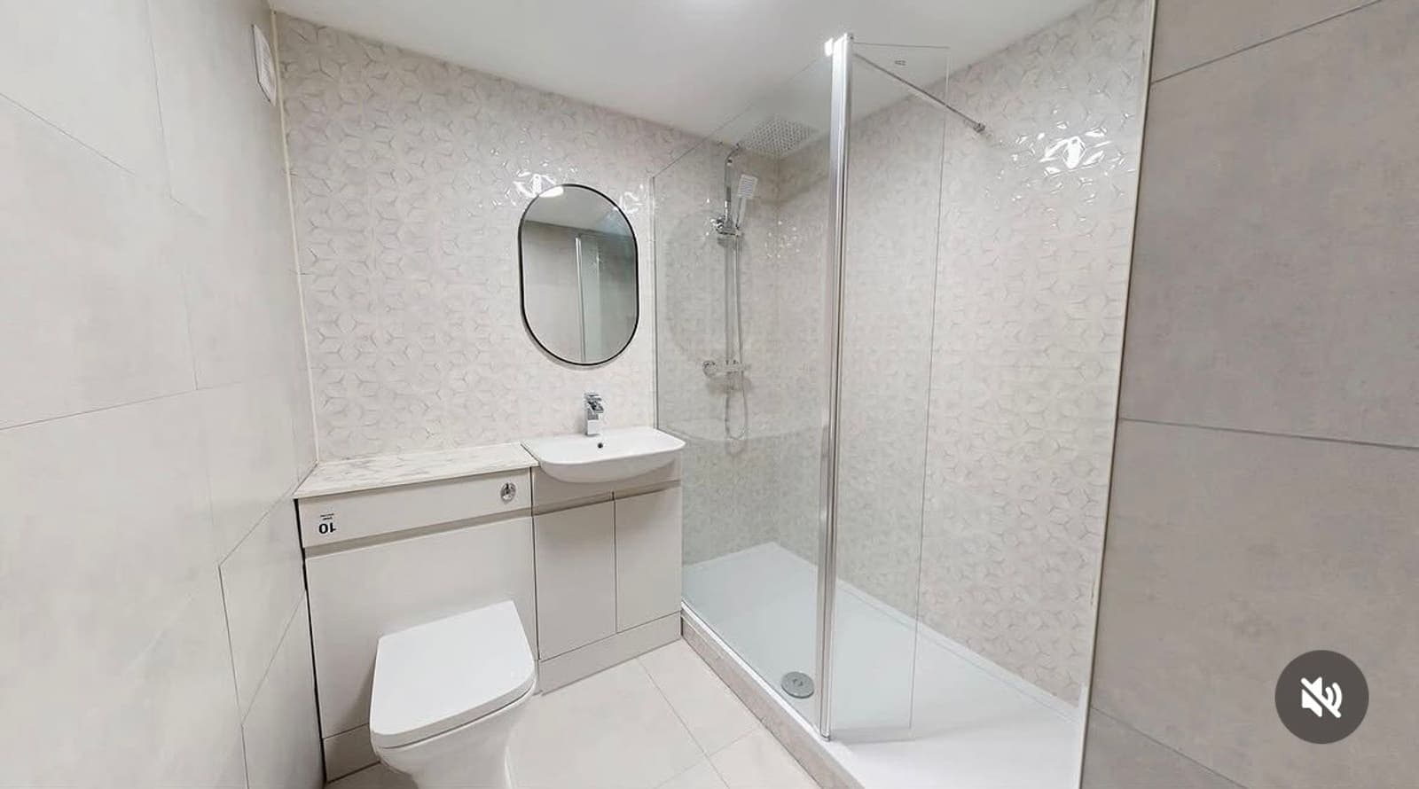 Renovated shower room with walk-in enclosure, new WC and basin, Heather Court